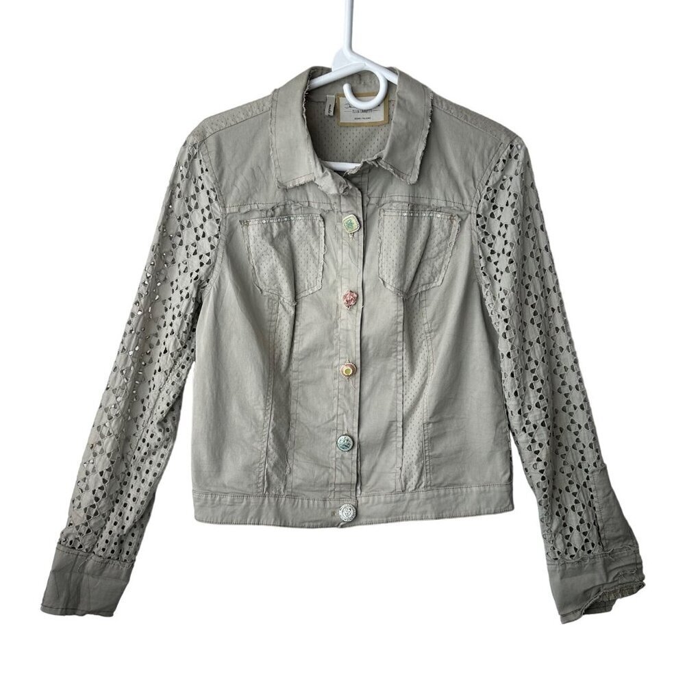 Daniela Dallavalle Elisa Cavaletti Womens Artsy Eyelet Jacket Size M Beige Italy